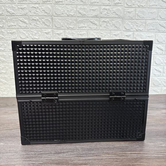 Large Makeup Train Case Cosmetics Organizer Portable Extendable Tray Matte Black - Picture 3 of 11